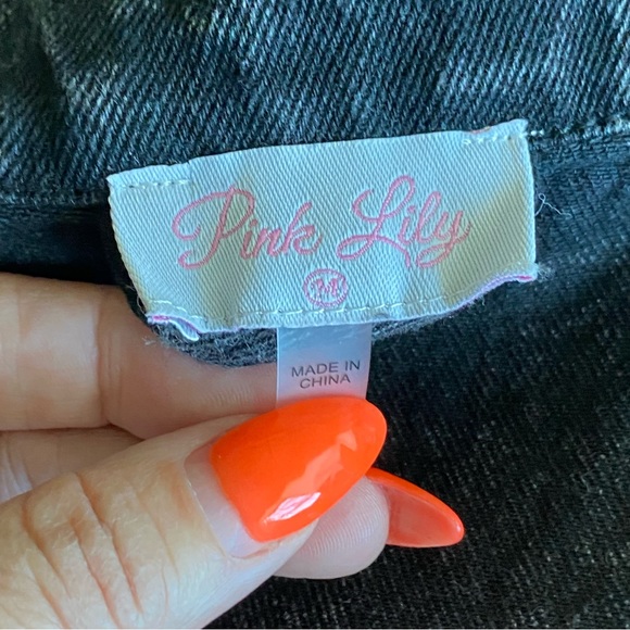 Pink Lily Krista Horton Charcoal Fringe Denim Jacket M - Picture 8 of 9
